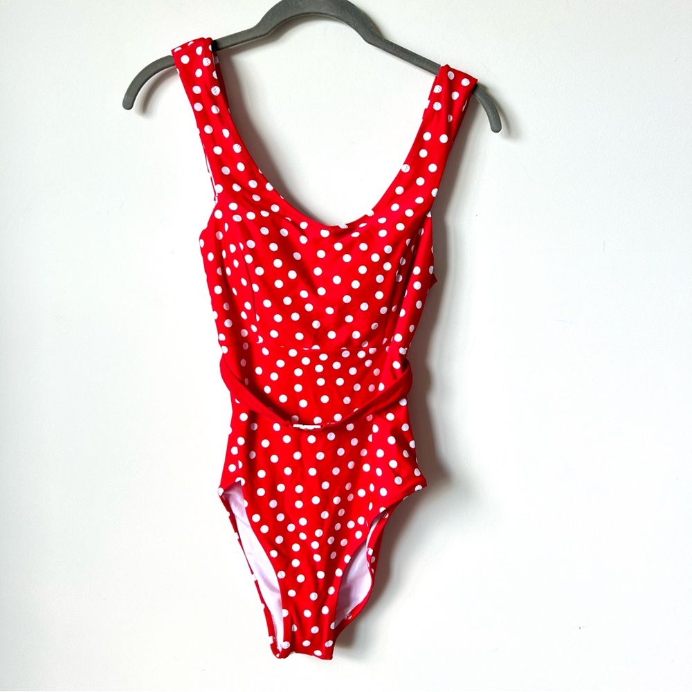 NWT CUPSHE Red Belted Polka Dot One Piece Bathing Suit—SZ. Small - Picture 3 of 11